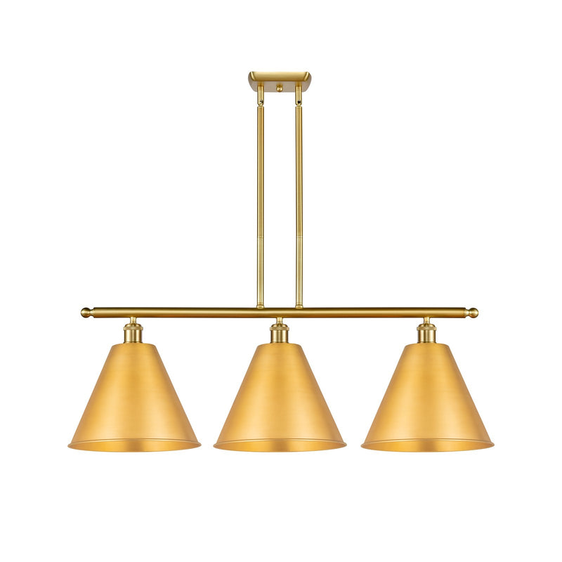 Innovations Berkshire Metal 38.5in 3-Light Island Light | Industrial Farmhouse Satin Gold Steel and Cast Brass with Satin Gold | Model 516-3I-SG-MBC-12-SG