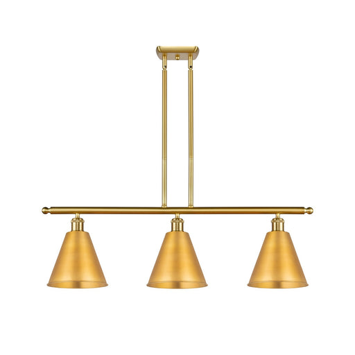 Innovations Berkshire 36in 3-Light Island Light | Industrial Farmhouse Satin Gold Steel and Cast Brass with Satin Gold | Model 516-3I-SG-MBC-8-SG-LED