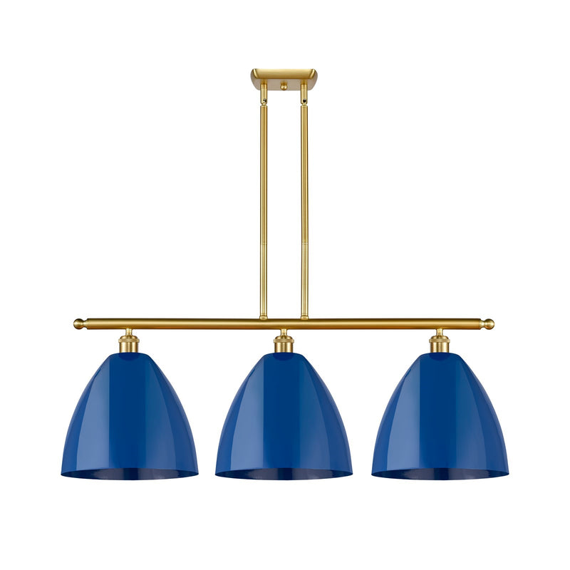 Innovations Plymouth 38.5in 3-Light Island Light | Industrial Farmhouse Satin Gold Steel and Matte Blue Metal | Kitchen Island | Model 516-3I-SG-MBD-12-BL