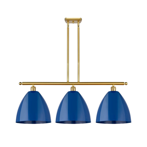 Innovations Plymouth 38.5in 3-Light Island Light | Industrial Farmhouse Satin Gold Steel and Matte Blue Metal | Kitchen Island | Model 516-3I-SG-MBD-12-BL