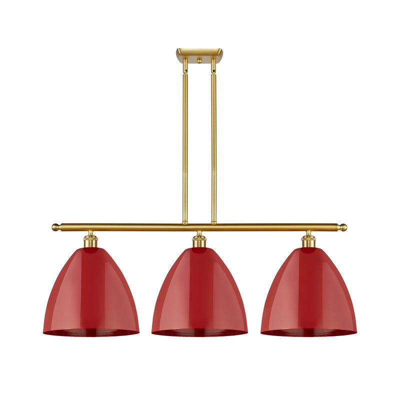 Innovations Plymouth 38.5in 3-Light Island Light | Industrial Farmhouse Satin Gold Steel and Matte Red Metal | Kitchen Island | Model 516-3I-SG-MBD-12-RD