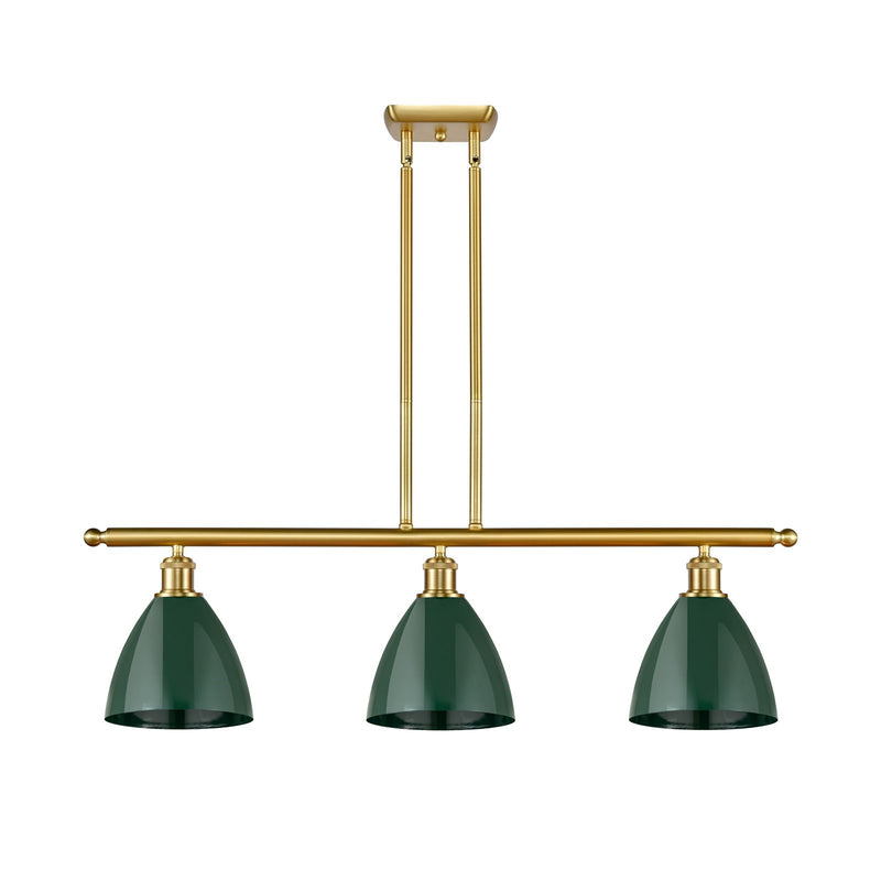 Innovations Plymouth 36in 3-Light Island Light | Industrial Farmhouse Satin Gold Steel and Matte Green Metal | Kitchen | Model 516-3I-SG-MBD-75-GR-LED