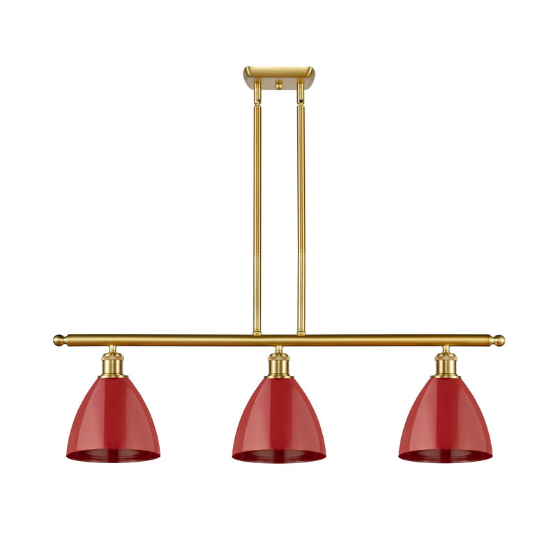 Innovations Plymouth 36in 3-Light Island Light | Industrial Farmhouse Satin Gold Steel and Matte Red Metal | Kitchen | Model 516-3I-SG-MBD-75-RD-LED
