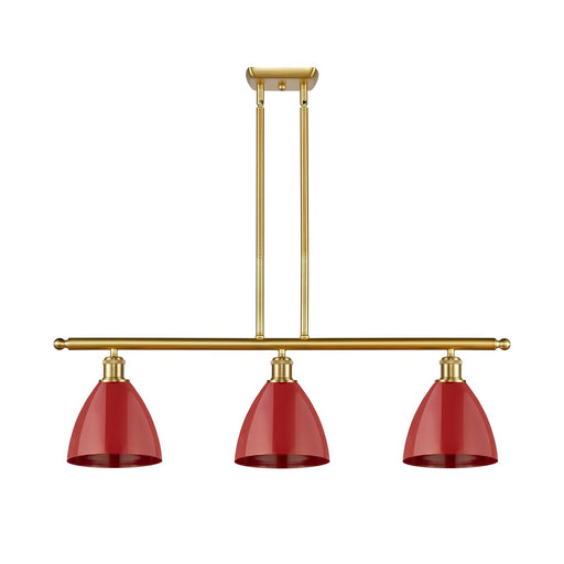 Innovations Plymouth 36in 3-Light Island Light | Industrial Farmhouse Satin Gold Steel and Matte Red Metal | Kitchen | Model 516-3I-SG-MBD-75-RD-LED