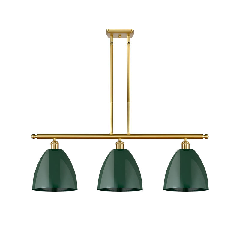 Innovations Plymouth 36in 3-Light Island Light | Industrial Farmhouse Satin Gold Steel and Matte Green Metal | Kitchen | Model 516-3I-SG-MBD-9-GR-LED