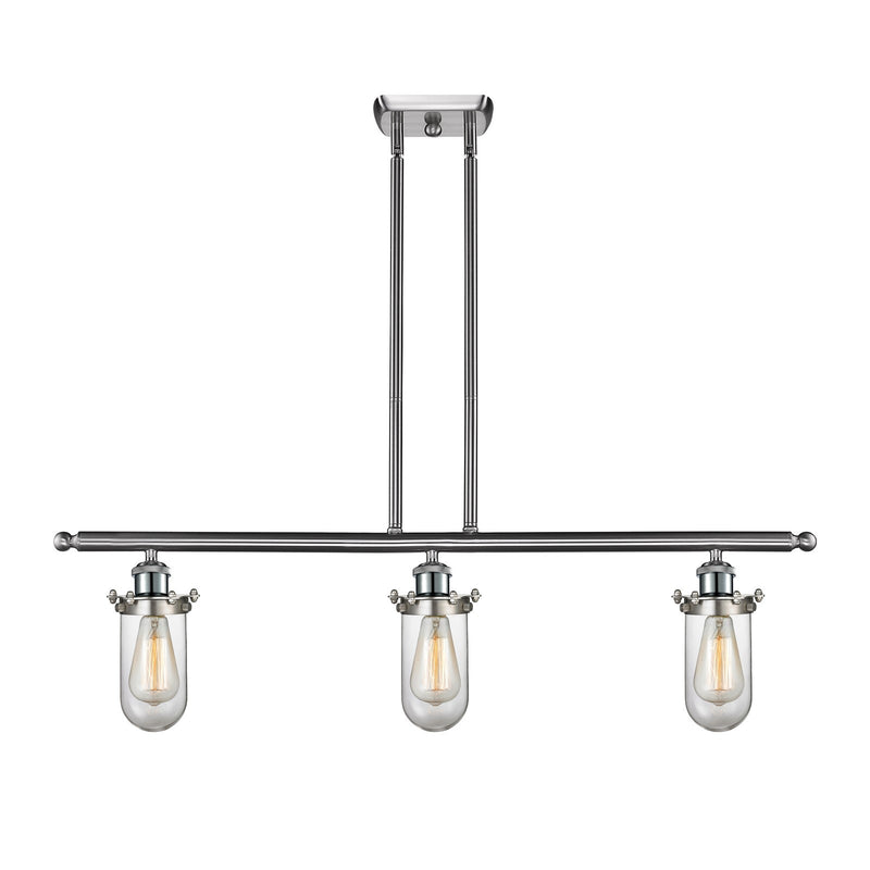 Innovations Kingsbury 36in 3-Light Island Light | Industrial Brushed Satin Nickel Steel and Clear Glass | Kitchen Island & | Model 516-3I-SN-CE231-CL-LED