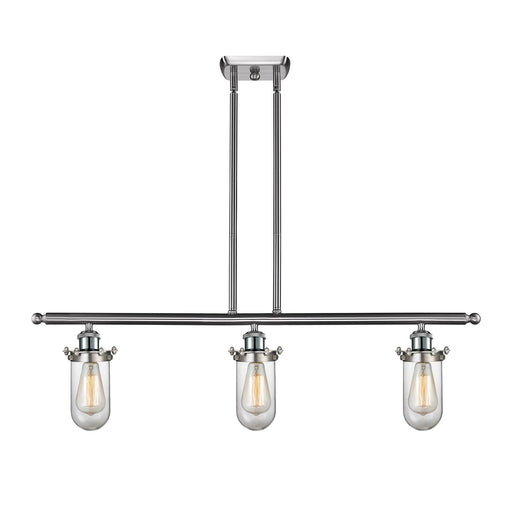 Innovations Kingsbury 36in 3-Light Island Light | Industrial Brushed Satin Nickel Steel and Clear Glass | Kitchen Island & | Model 516-3I-SN-CE231-CL-LED