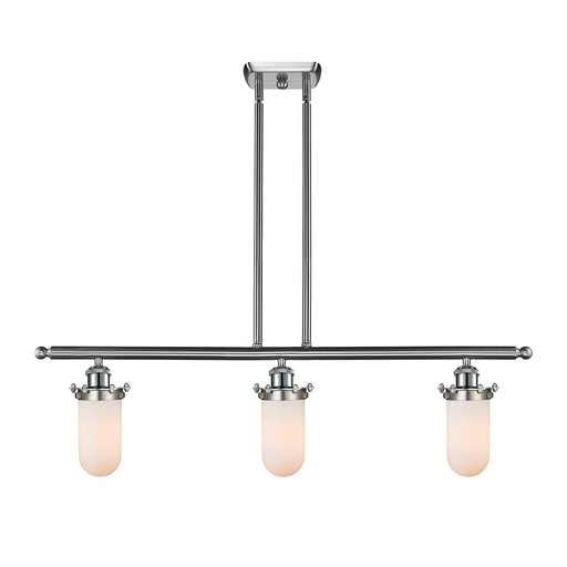 Innovations Kingsbury 36in 3-Light Island Light | Industrial Brushed Satin Nickel and Matte White Frosted Glass | Kitchen Island | Model 516-3I-SN-CE231-W