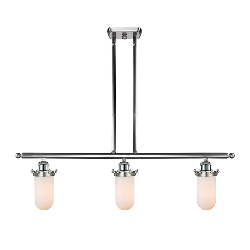 Innovations Kingsbury 36in 3-Light Island Light | Industrial Brushed Satin Nickel and Matte White Glass | Kitchen Island & | Model 516-3I-SN-CE231-W-LED