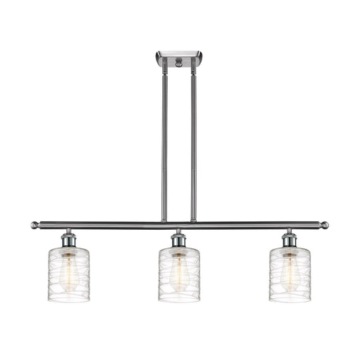 Innovations Cobbleskill 36in 3-Light Island Light | Industrial Brushed Satin Nickel Steel and Deco Swirl Clear Glass | Kitchen | Model 516-3I-SN-G1113
