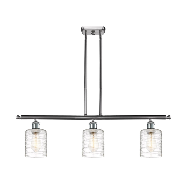 Innovations Cobbleskill 36in 3-Light Island Light | Art Nouveau Brushed Satin Nickel and Deco Swirl Clear Glass | Kitchen | Model 516-3I-SN-G1113-LED