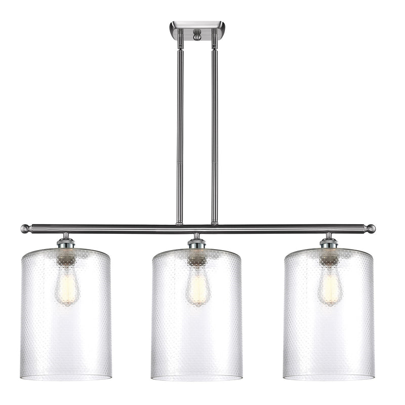 Innovations Cobbleskill 36in 3-Light Island Light | Industrial Brushed Satin Nickel Steel and Clear Glass | Kitchen Island & | Model 516-3I-SN-G112-L