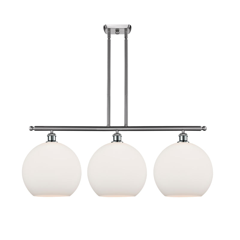 Innovations Athens 38in 3-Light Island Light | Industrial Brushed Satin Nickel and Matte White Glass | Kitchen Island & Dining | Model 516-3I-SN-G121-12
