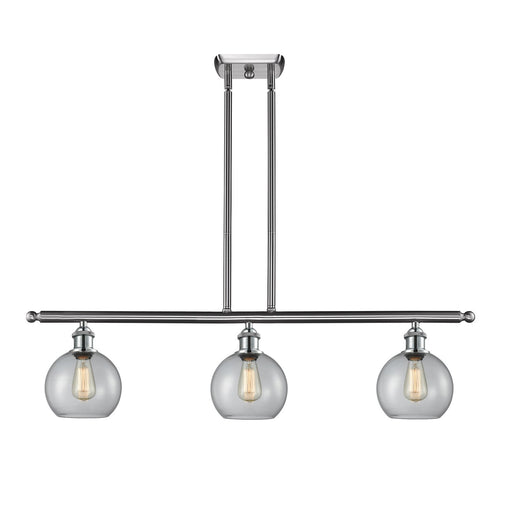 Innovations Athens 36in 3-Light Island Light | Industrial Brushed Satin Nickel Steel and Clear Glass | Kitchen Island & Dining | Model 516-3I-SN-G122-8
