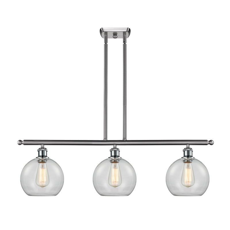 Innovations Athens 36in 3-Light Island Light | Industrial Brushed Satin Nickel Steel and Clear Glass | Kitchen Island & | Model 516-3I-SN-G122-8-LED