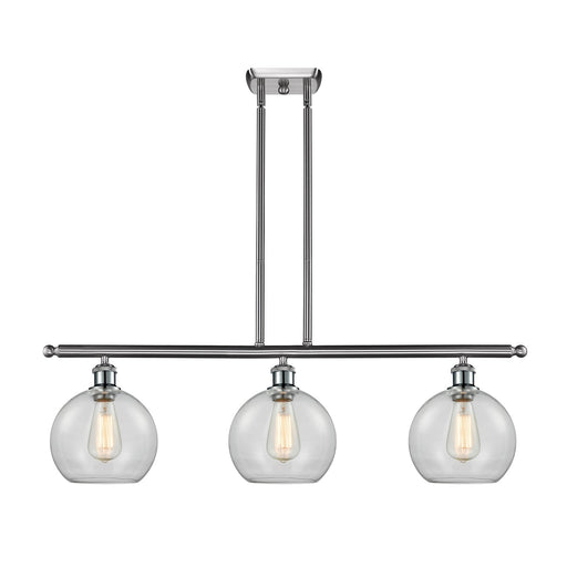 Innovations Athens 36in 3-Light Island Light | Industrial Brushed Satin Nickel Steel and Clear Glass | Kitchen Island & | Model 516-3I-SN-G122-8-LED