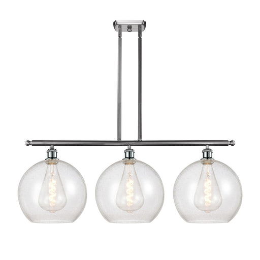 Innovations Athens 38in 3-Light Island Light | Industrial Brushed Satin Nickel Steel and Seedy Glass | Kitchen Island & Dining | Model 516-3I-SN-G124-12