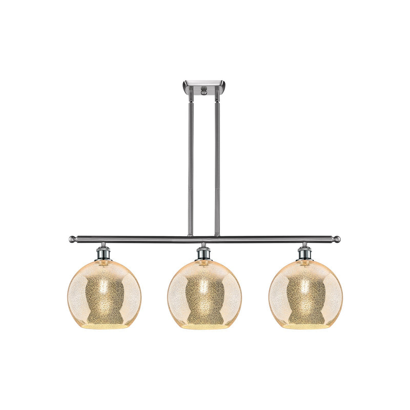 Innovations Athens 37in 3-Light Island Light | Industrial Brushed Satin Nickel Steel and Mercury Glass | Kitchen Island & Dining | Model 516-3I-SN-G128-10
