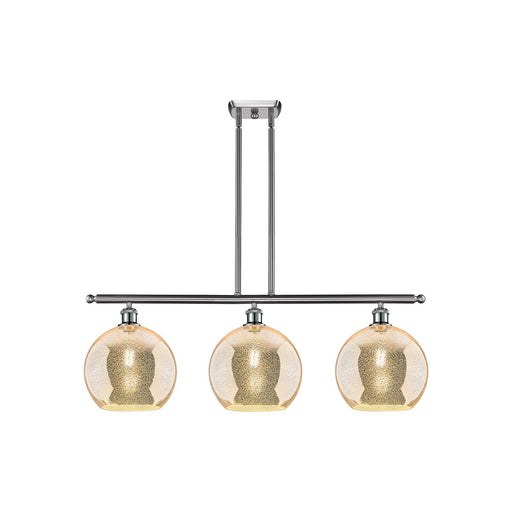 Innovations Athens 37in 3-Light Island Light | Industrial Brushed Satin Nickel Steel and Mercury Glass | Kitchen Island & Dining | Model 516-3I-SN-G128-10