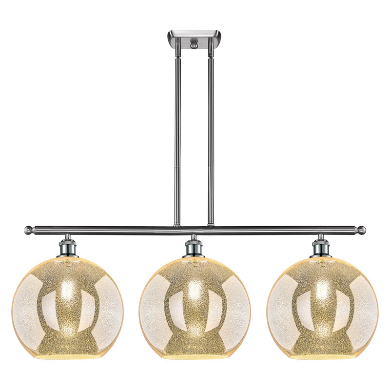 Innovations Athens 38in 3-Light Island Light | Industrial Brushed Satin Nickel and Mercury Glass | Kitchen Island & Dining Room | Model 516-3I-SN-G128-12