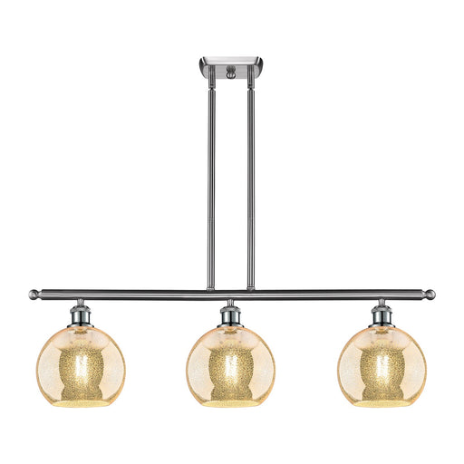 Innovations Athens 36in 3-Light Island Light | Industrial Brushed Satin Nickel and Mercury Glass | Kitchen Island & Dining Room | Model 516-3I-SN-G128-8