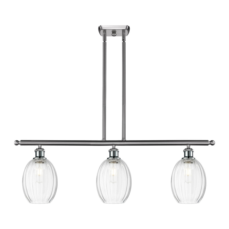 Innovations Preston Bulb 36in 3-Light Island Light | Industrial Brushed Satin Nickel Steel and Clear Glass | Kitchen Island & | Model 516-3I-SN-G459-6CL