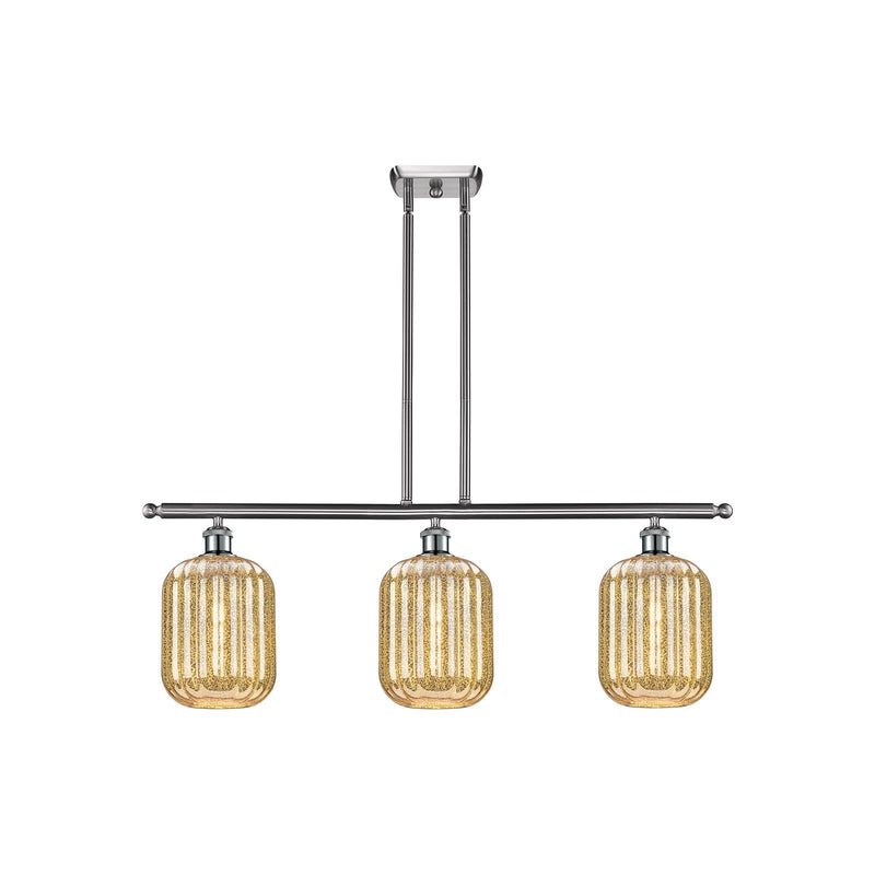Innovations Preston Cylinder 36in 3-Light Island Light | Industrial Brushed Satin Nickel Steel and Mercury Glass | Kitchen | Model 516-3I-SN-G460-7ME