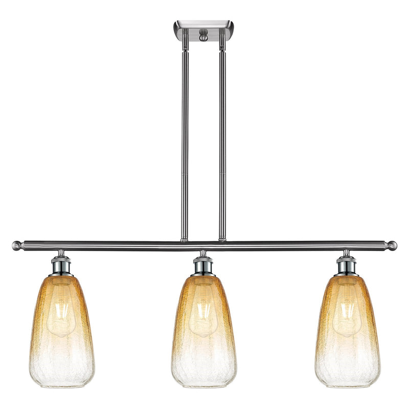 Innovations Brookhaven Almond 36in 3-Light Island Light | Industrial Brushed Satin Nickel and Amber Glass | Kitchen Island & | Model 516-3I-SN-G480-6AM