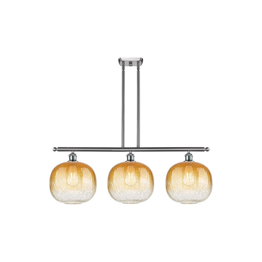 Innovations Brookhaven Sphere 37in 3-Light Island Light | Industrial Brushed Satin Nickel Steel and Amber Glass | Kitchen | Model 516-3I-SN-G481-10AM
