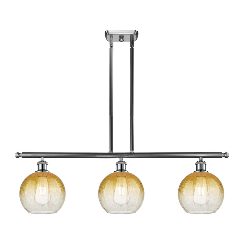 Innovations Brookhaven Globe 36in 3-Light Island Light | Industrial Brushed Satin Nickel and Amber Glass | Kitchen Island | 36 | Model 516-3I-SN-G483-8AM