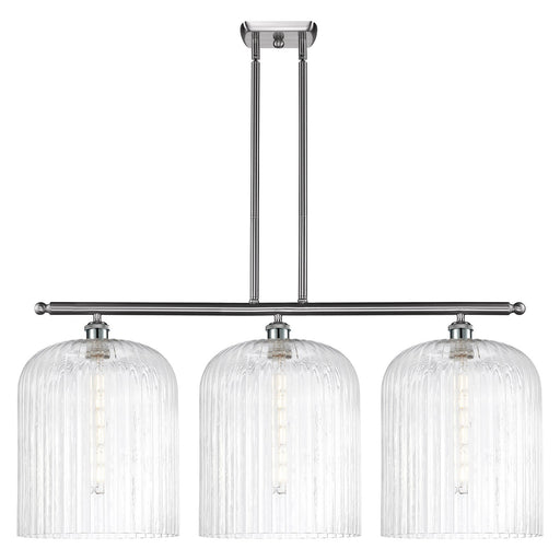 Innovations Bridal Veil 36in 3-Light Island Light | Art Nouveau Brushed Satin Nickel Steel and Clear Ribbed Glass | Kitchen | Model 516-3I-SN-G559-12CL