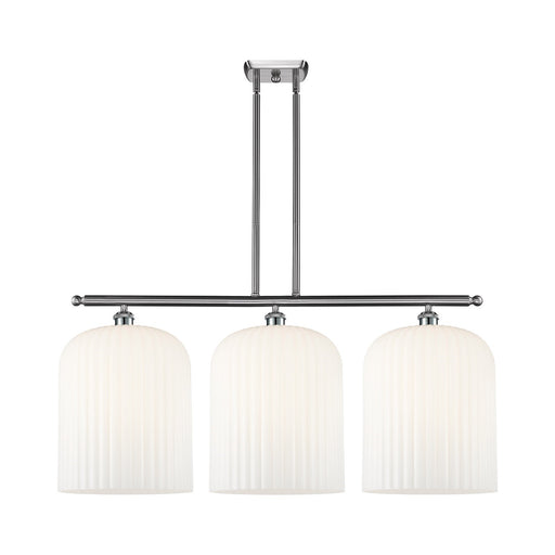 Innovations Bridal Veil 36in 3-Light Island Light | Art Nouveau Brushed Satin Nickel and Gloss White Ribbed Glass | Kitchen | Model 516-3I-SN-G559-12GWH