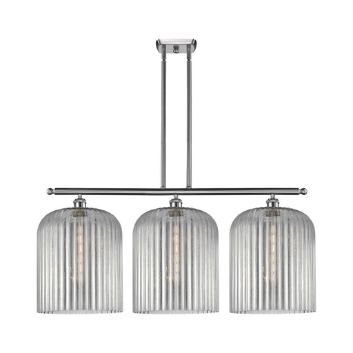 Innovations Bridal Veil 36in 3-Light Island Light | Art Nouveau Brushed Satin Nickel and Light Smoke Ribbed Glass | Kitchen | Model 516-3I-SN-G559-12SM