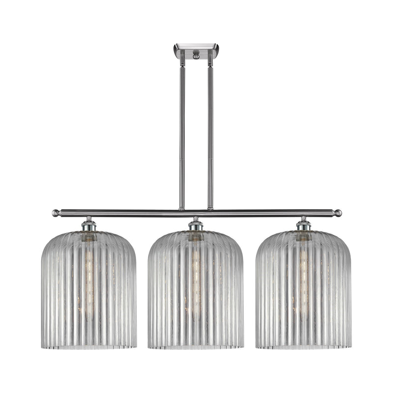 Innovations Bridal Veil 36in 3-Light Island Light | Art Nouveau Brushed Satin Nickel and Light Smoke Ribbed Glass | Kitchen | Model 516-3I-SN-G559-12SM