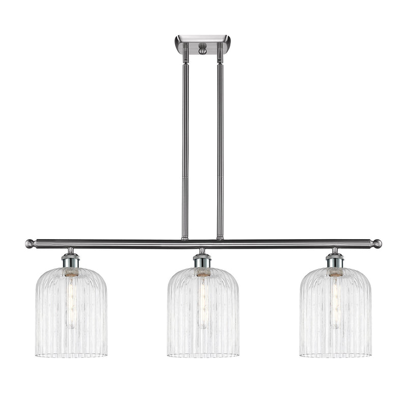 Innovations Bridal Veil 36in 3-Light Island Light | Art Nouveau Brushed Satin Nickel and Clear Ribbed Glass | Kitchen Island & | Model 516-3I-SN-G559-8CL