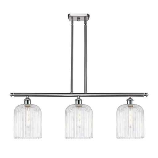Innovations Bridal Veil 36in 3-Light Island Light | Art Nouveau Brushed Satin Nickel and Clear Ribbed Glass | Kitchen Island & | Model 516-3I-SN-G559-8CL