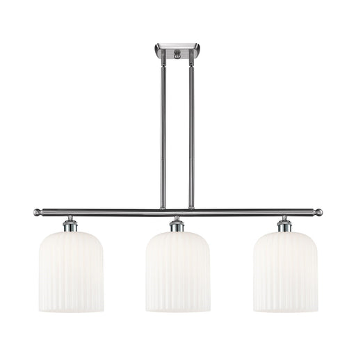 Innovations Bridal Veil 36in 3-Light Island Light | Art Nouveau Brushed Satin Nickel and Gloss White Ribbed Glass | Kitchen | Model 516-3I-SN-G559-8GWH