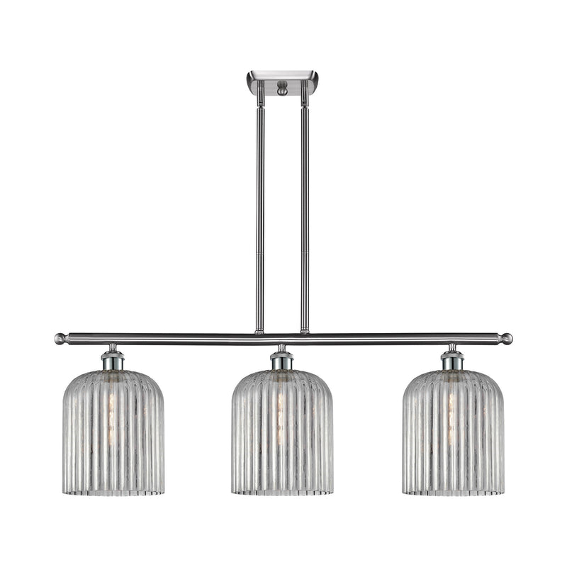 Innovations Bridal Veil 36in 3-Light Island Light | Art Nouveau Brushed Satin Nickel and Light Smoke Ribbed Glass | Kitchen | Model 516-3I-SN-G559-8SM