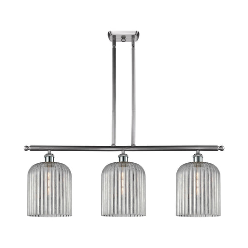 Innovations Bridal Veil 36in 3-Light Island Light | Art Nouveau Brushed Satin Nickel and Light Smoke Ribbed Glass | Kitchen | Model 516-3I-SN-G559-8SM