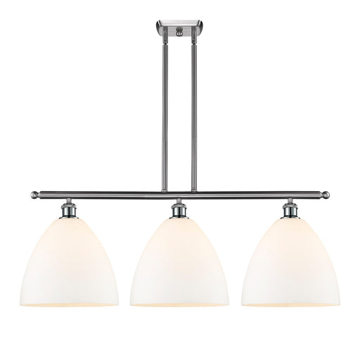 Innovations Bristol 39in 3-Light Island Light | Industrial Brushed Satin Nickel Steel and Matte White Glass | Kitchen Island | Model 516-3I-SN-GBD-121-LED