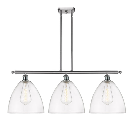 Innovations Bristol 39in 3-Light Island Light | Industrial Brushed Satin Nickel Steel and Clear Glass | Kitchen Island & | Model 516-3I-SN-GBD-122-LED