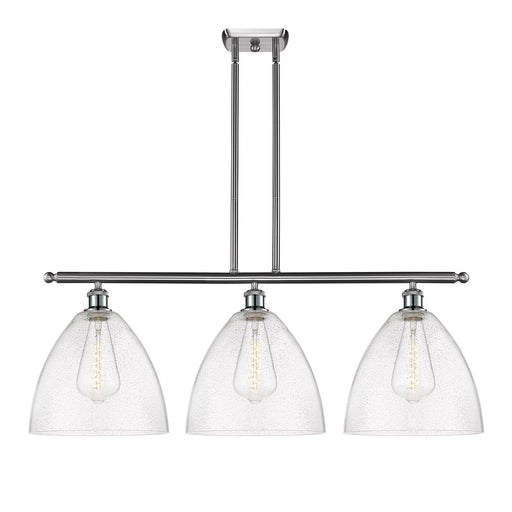 Innovations Bristol 39in 3-Light Island Light | Industrial Brushed Satin Nickel Steel and Seedy Glass | Kitchen Island & | Model 516-3I-SN-GBD-124-LED