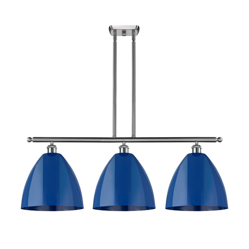Innovations Plymouth 39in 3-Light Island Light | Industrial Farmhouse Brushed Satin Nickel and Matte Blue Metal | Kitchen | Model 516-3I-SN-MBD-12-BL