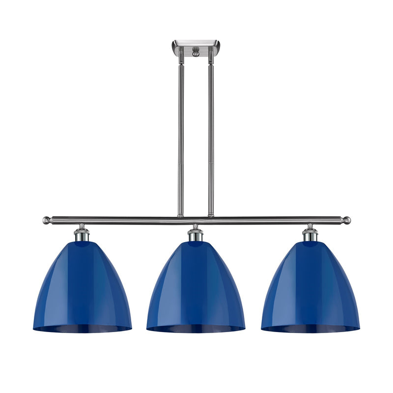 Innovations Plymouth 38.5in 3-Light Island Light | Industrial Farmhouse Brushed Satin Nickel and Matte Blue Metal | Model 516-3I-SN-MBD-12-BL-LED