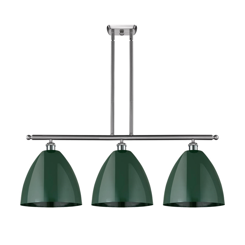 Innovations Plymouth 38.5in 3-Light Island Light | Industrial Farmhouse Brushed Satin Nickel and Matte Green Metal | Kitchen | Model 516-3I-SN-MBD-12-GR
