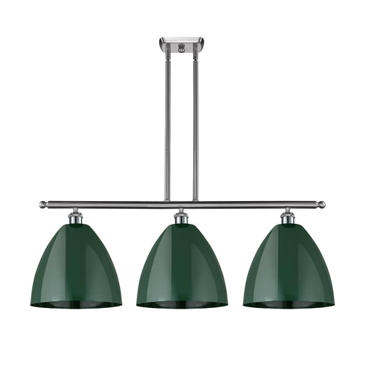 Innovations Plymouth 38.5in 3-Light Island Light | Industrial Farmhouse Brushed Satin Nickel and Matte Green Metal | Kitchen | Model 516-3I-SN-MBD-12-GR