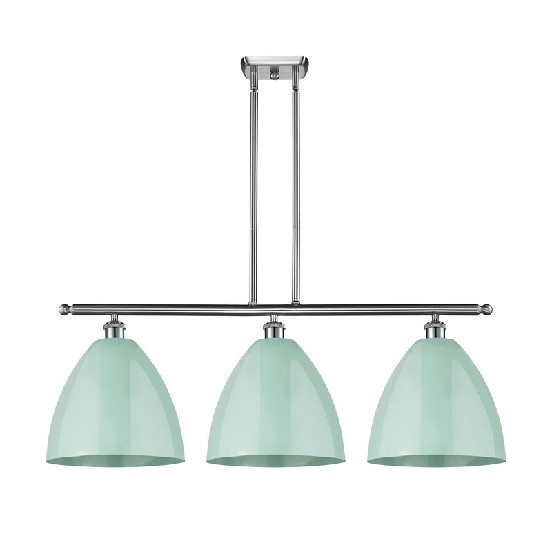 Innovations Plymouth 39in 3-Light Island Light | Industrial Farmhouse Brushed Satin Nickel and Matte Seafoam Metal | Kitchen | Model 516-3I-SN-MBD-12-SF
