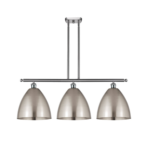 Innovations Bristol 39in 3-Light Island Light | Industrial Farmhouse Brushed Satin Nickel Steel and Metal Shade | Kitchen | Model 516-3I-SN-MBD-12-SN