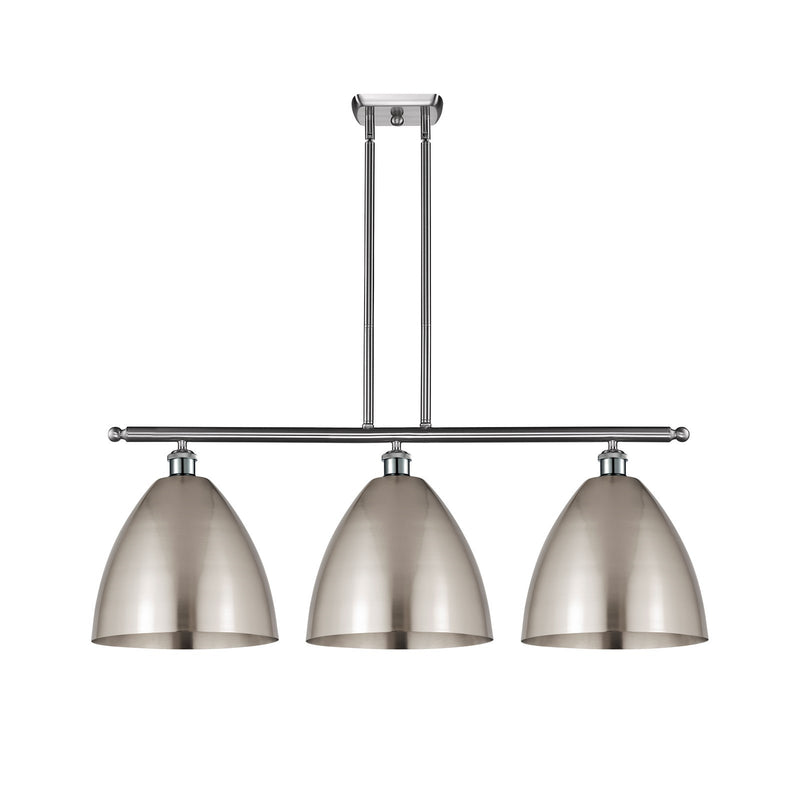Innovations Bristol 38.5in 3-Light Island Light | Industrial Farmhouse Brushed Satin Nickel Steel and Metal Shade | Model 516-3I-SN-MBD-12-SN-LED