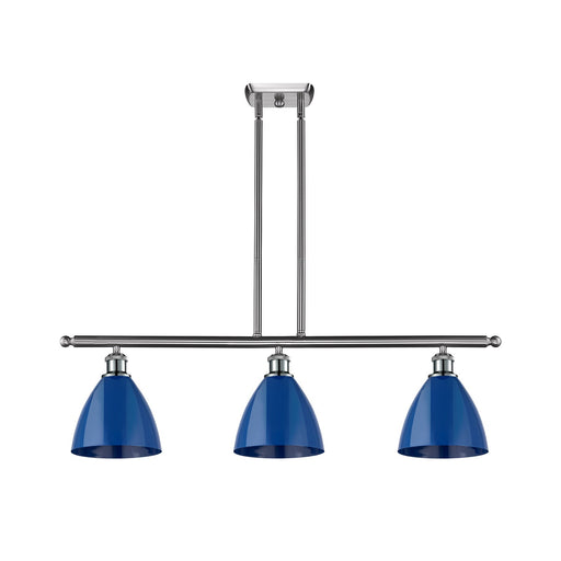 Innovations Plymouth 36in 3-Light Island Light | Industrial Farmhouse Brushed Satin Nickel and Matte Blue Metal | Kitchen | Model 516-3I-SN-MBD-75-BL
